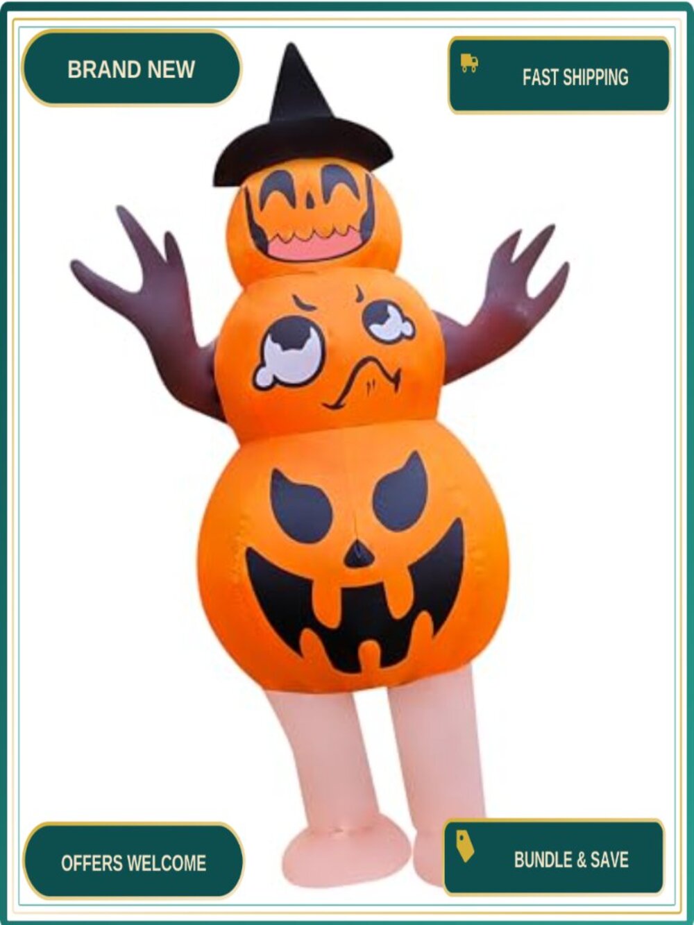 Adult Inflatable Pumpkin Costume with Witch Hat One Size Fits Most